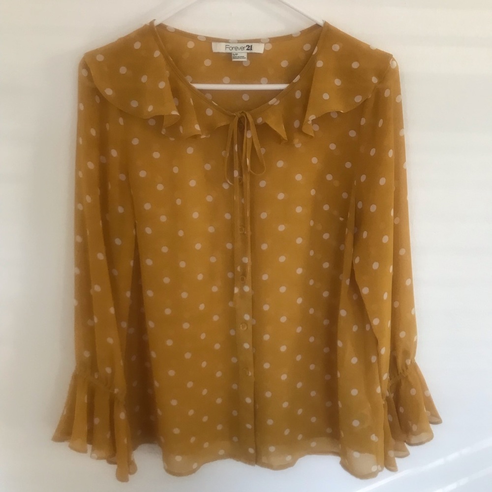Forever 21 gold & white sheer polka dot blouse